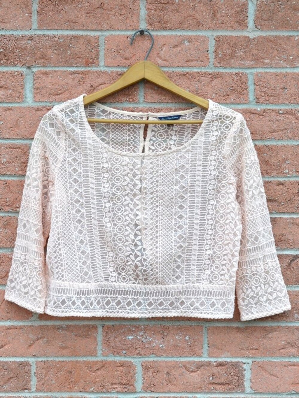 American Eagle Outfitters blush lace crochet blouse – romantic boho balletcore